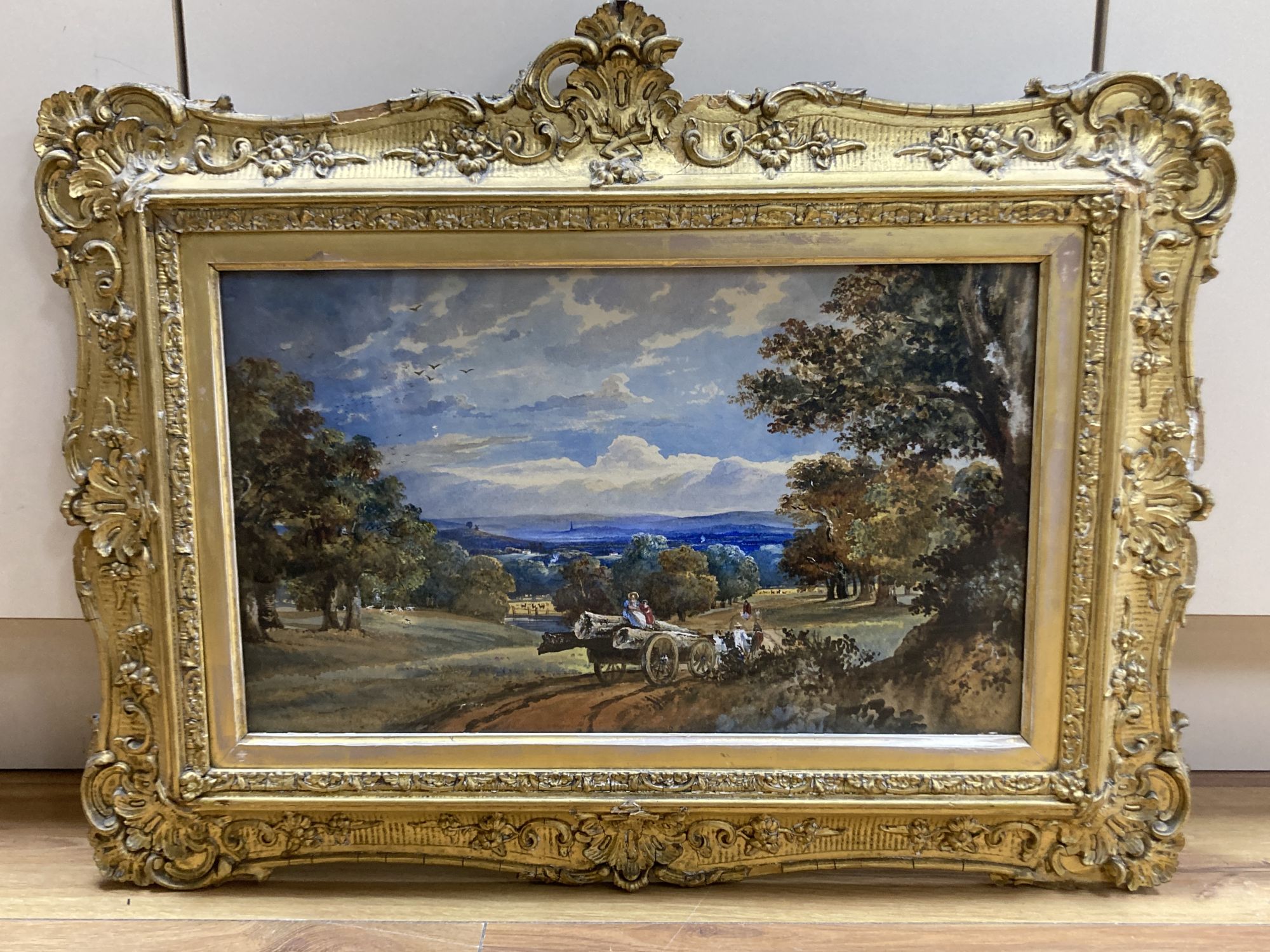Mid 19th century, watercolour, View of Park Hatch, painted by the first wife of Sir A. Daley 1852, 26 x 44cm, label verso